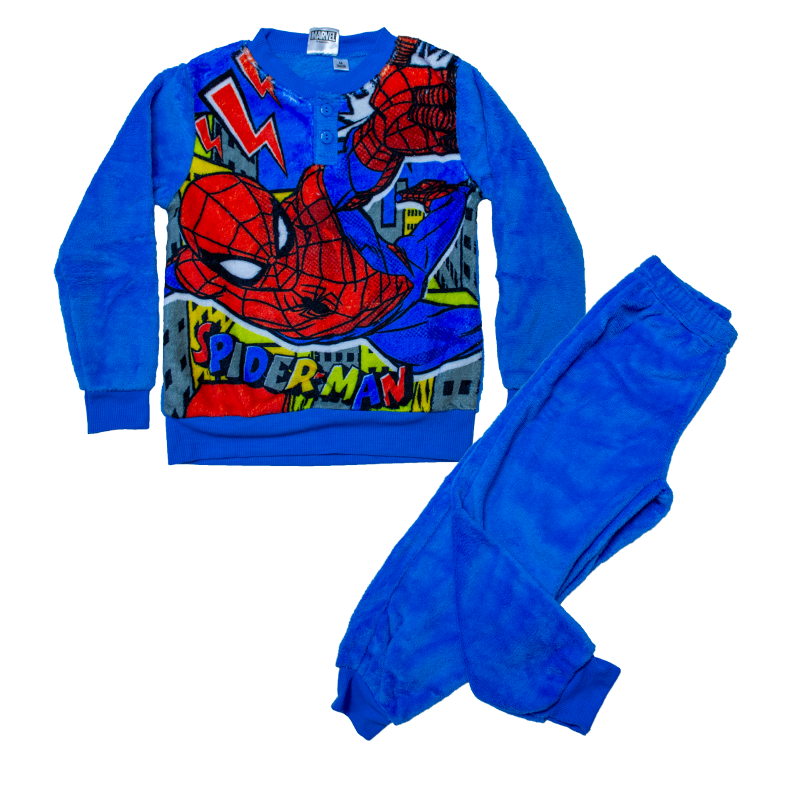 Chlapčenské dlhé pyžamo plyšové SPIDER-MAN Blesk modré