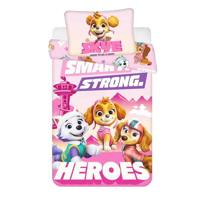 Dievčenské postelné obliečky PAW PATROL Skye ružové 100x135cm/40x60cm